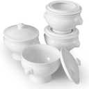 Cinf Ceramic 12 oz Set of 4 Lion Head Porcelain Soup Bowls With Lid Cover White Microwave Dishwasher Safe Fruit Home Kitchen Sturdy Design