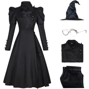 Witch Costume Black Dress for Women Halloween Wizard Suit with Hat, Glasses (XX-Large)