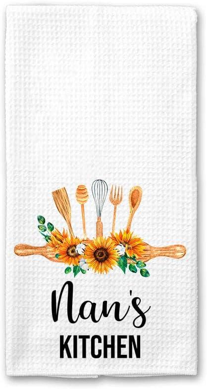 Nan's Kitchen Towel - Tea Towel Kitchen Decor Sunflower Watercolor - Nan's Birthday Gift - New Home Gift - Kitchen Soft and Absorbent Kitchen Tea Towel