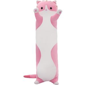 Cute Cat Plush Long Body Pillow  Soft Cartoon Stuffed Animal Doll, Kawaii Cat Plushie Cuddle Toy for Kids, Girls & Girlfriend (Pink, 35.4 Inch)