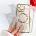 Bonoma Magnetic Glitter for iPhone 12 Pro [ Compatible with MagSafe ], Luxury Love Heart Pattern Plating Bling Clear Case,Camera Protection Sparkly Slim Soft Back Cover for Women Girls,Gold