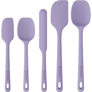 ChefAide 5 Pieces Silicone Spatula Set, Food Grade Rubber Spatula, Upgrade Strong Handle with Ergonomic Grip, Heat Resistant Up to 600F for Nonstick Cookware, Cooking (Light Purple)