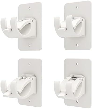 4PCS No Drill Curtain Brackets, Self-Adhesive Rod Holders, Universal Plastic Nail Free Adjustable, Curtain Hooks for Rods Less Than 1.57 Inch Diameter (White)