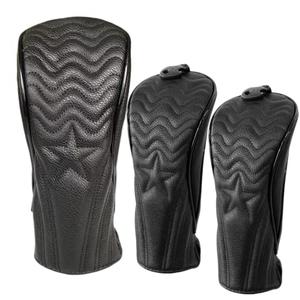 WTLJQQY 3pcs Golf Club Head Covers Set, Driver & Woods Driver Headcover, Fairway Wood Covers, Black, Leather, Golf