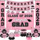 Graduation Decorations 2026 Pink Graduation Party Decor Set include Congrats Grad Banner Backdrop Class of 2026 Balloons Party Supplies