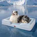 Bedsure L Plus Cooling Dog Bed for Large Dogs - Orthopedic Dog Cat Cooling Bed Washable, Big Comfort Dogs Couch Sofa with Waterproof Removable Cover, Pet Bed with Nonskid Bottom, Cooling Blue, 38"