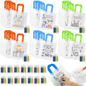 MUOUAKATE 24 PCS Ramadan Coloring Goodie Bags with Paint Pens, Eid Ramadan Gift for Boys and Girls Aged 3-12, Ramadan Crafts for Kids Reusable Bag for Ramadan Activities Party Favors Home Bulk