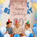80th Birthday Door Cover 71x35 Inch Elegant Rose Gold Glitter Happy Birthday Banner for Women Sparkling Diamond Number Eightieth Milestone Celebration Party Photo Booth Prop Wall Decor