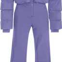 Fisoew Womens One Piece Ski Suit Warm Waterproof Snowsuits Winter Snow Jumpsuits Outdoor Sports Outerwear (M, Violet)