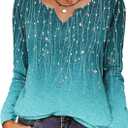 Zeagoo Long Sleeve Shirts for Women Spring Tops Casual Dressy V Neck Blouses Boho Tunic Western Clothes Vacation Outfits (Blue, L)