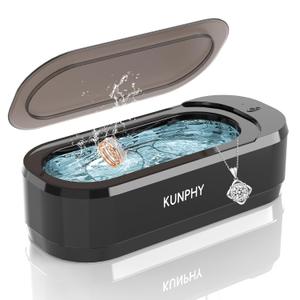 KUNPHY Ultrasonic Jewelry Cleaner, Jewelry Cleaner Machine 12oz 46KHz, Professional Sonic Cleaner with One-Touch Operation, Sonic Cleaner for Rings, Glasses, Jewelry, Dentures Black
