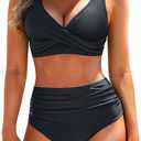 Yonique Women's Two Piece High Waisted Bikini Set Tummy Control Swimsuit Full Coverage Bathing Suit XL