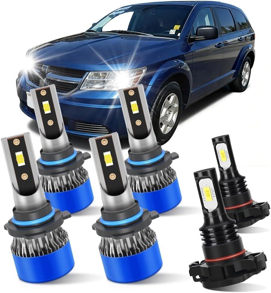 High Beam +Low Beam +Fog Bulb Combo Light Fit for Dodge Journey 2010-2019 Lamps 6000K Ultra White with Fan Easy to Install 6PCS