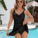 Blooming Jelly Womens One Piece Swimsuit Tummy Control with Cutout Skirt Bathing Suit Modest Twist Front Swim Dress (Black, L)