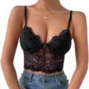 Lilosy Sexy Floral Lace Sheer Longline Crop Cami Top XS 34B