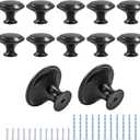 Waziaqoc 12PCS Black Mushroom Knobs, Stainless Steel Dresser Knobs, 1-3/16 inch Diameter Round Drawer Knob Pull Handle with Mounting Screws for Chest Cabinet, Cupboard and Drawer