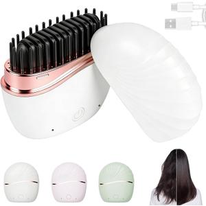 Mini Straightener,Mini Hair Straightener for Women,New Rechargeable Wireless Portable Hair Straightener Brush,Rapid-Heat with Three Temperature Controls,Heat-Resistant Shell Travel Comb (White)