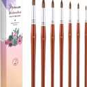 Professional Sable Hair Watercolor Brush Set - Round Tips, Wood Handle, 7-Pack for Watercolor, Acrylic, Gouache, Inks