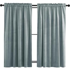 NICETOWN Greyish Blue Velvet Curtains 52" x 63", 2 Panels - Thermal Insulated for Boys Bedroom, Living Room and Office Privacy Protection Drapes