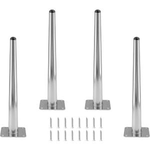 4pcs 12 Inch Furniture Legs, Straight Conical Metal Legs Chrome Mid-Century Style Furniture Feet for Sofa Cabinet Table Chair Cupboard Couch Ottoman Home DIY Projects (Silver)