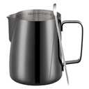 Amrules Milk Frothing Pitcher, 12 oz Milk Frother Cup with Clear Scale, 304 Stainless Steel Cappuccino Espresso Machine Accessories for Barista Coffee Bar with Latte Art Pen, Bright Black