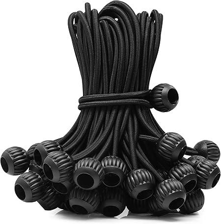 Bungee Balls Cord 6 inch Black Heavy Duty, UV Resistant, 50-Piece, High Elastic Real Rubber, for Outdoor Travelling Camping Tarp