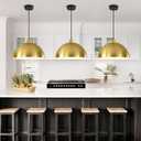 Large Brushed Gold Pendant Light, 16"Gold and White Farmhouse Ceiling Light