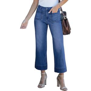 luvamia Wide Leg Jeans for Women Trendy High Waisted Flare Jeans Cropped Denim Pants Stretchy Baggy with Patch Pockets M