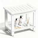 Psilvam Poly Lumber Shower Bench, Shower Stool with Storage Shelf, Shower Benches for Inside Shower Water Resistant & Non-Slip Design Shower Chair Seat for Bathroom, Living Room (White)