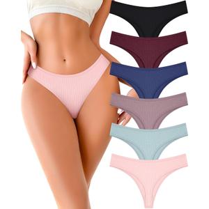 FINETOO Cotton Thongs for Women Soft Low Rise Sexy Thong Ladies Panties Womens Underwear 6 Pack, XL