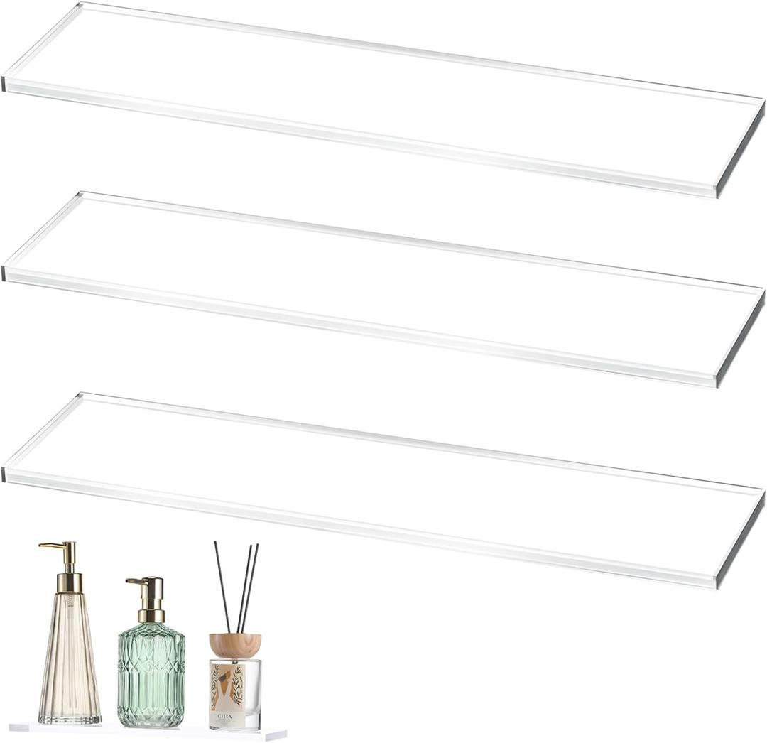 Leinuosen 3 Pcs Clear Medicine Shelves 13 Inch Acrylic Medicine Cabinet Replacement Shelves Suitable for Bathroom Living Room Kitchen Wall Mounted and Hanging Cabinet