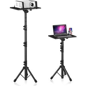 Projector Stand Tripod, Laptop Tripod Stand Adjustable Height from 23.5 to 63.5 inches with Gooseneck Phone Holder, Laptop Floor Stand for Office, Home, Stage, Studio, DJ Racks Holder Mount (Black)