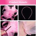 Fumwase 2Pcs 50s Fascinators Hats with Gloves for Adult Women Tea Party Hat Headband for Wedding Cocktail Party (Pink)