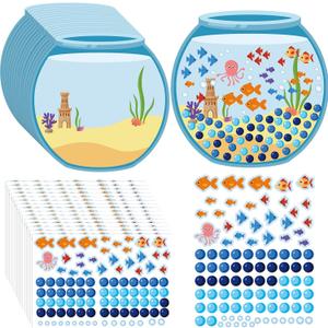 32 Pcs 100 Days of School Sticker Scene for Kids, Fun Vivid Fish Tank Stickers Toddler Preschool Build a Scene Crafts for School Classroom Activity Birthday Party, Backgrounds and Sticker Sheets Set