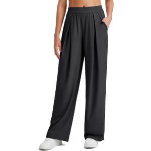 G4Free Flowy Wide Leg Palazzo Pants Women Lightweight Trendy Front Pleat Travel Pants Casual Summer (Black, S)