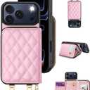 OCASE Compatible with iPhone 17 Pro Crossbody Wallet Case with Card Holder, PU Leather Zipper Handbag Phone Purse with RFID Blocking Kickstand Wrist Strap Lanyard 6.3 Inch, Diamond Check Pink