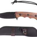 Fixed blade knife with Clip on Wood handle Full tang Short knife with sheath for men EDC Outdoor Camping Bushcraft Hiking Gift (7.87 inches)