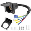 7 Pin Trailer Plug,7 Way Trailer Light Connector Socket, 7 Prong Electrical Truck End Wiring Harness Vehicle Side, 7 Pin Truck Plug Quick Converter with Mounting Bracket