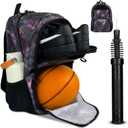 Soccer & Basketball Sports Bag with Ball Pump - Basketball Backpack with Separate Ball & Shoes Holder Compartment, Soccer Basketball Football & Volleyball Bag with Large Capacity (Pink)