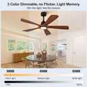52 Inch Modern Ceiling Fans with Lights and Remote, 5 Blade Wood Ceiling Fan with Light, Wall Switch, Dimmable, Memory Function, Quiet DC Motor, Indoor Outdoor Ceiling Fan for Patio Living Room