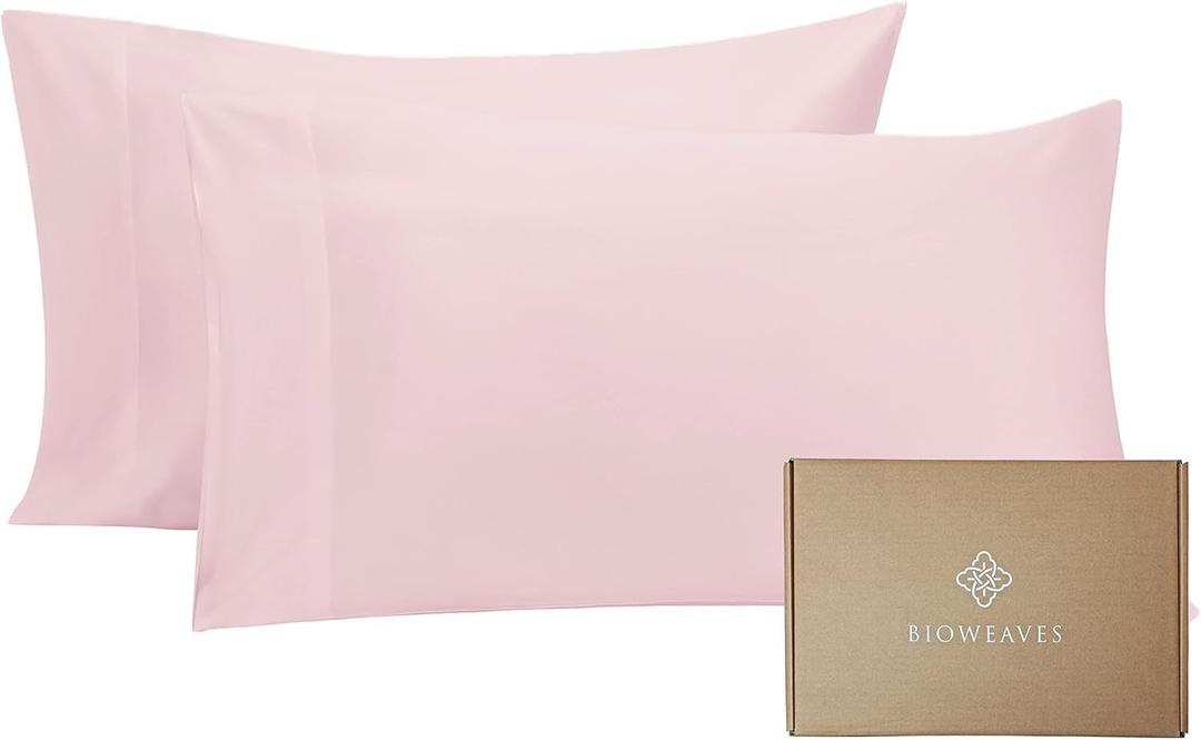 BIOWEAVES 100% Organic Cotton Pillow Cases 300 Thread Count Soft Sateen Weave GOTS Certified  Standard/Queen Size, Set of 2, Blush Pink