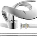 Elegant Bathroom Sink Faucet Single Hole, AUU Waterfall Chrome Vanity Sink Faucet Solid Brass, Single Handle Lavatory Basin Tap with Pop Up Drian Supply Line (Chrome, Short)