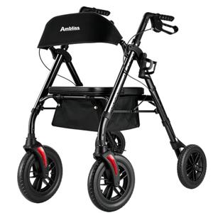 Ambliss Lightweight Folding Rollator Walker for Seniors with Seat, 10" All-Terrain Non-Pneumatic Wheels, Wide Padded Seat & Breathable Backrest, Adjustable Height 5'2"-6'7", 300 lbs Capacity (Purple)