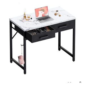 Pamray 32 Inch Small Computer Desk with 2 Drawers for Bedroom Study Writing Home Office Table for Small Spaces Marble