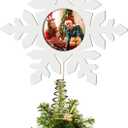 Jenaai 12" Christmas Tree Topper Snowflake Photo Frame Wooden Christmas Tree Decoration Xmas Picture Frame Treetop Hanging Home Ornament for Holiday Party Decoration Keepsake Gifts