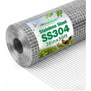 AMAGABELI GARDEN & HOME 36inchx50ft SS304 Stainless Steel Hardware Cloth 1/2 inch 18 Gauge Chicken Wire Fencing Welded Wire Mesh Fence Roll Poultry Netting Bird Cage Coop Rodent Proof Gopher Rabbit