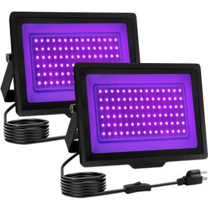 60W LED Black Lights, Waterproof Blacklight Flood Light with Plug for Glow Party Large Space, Outdoor, Halloween, Bedroom, Stage Lighting, 2 Pack