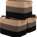 Storage Basket for Organizing, Woven Baskets for Storage, Rectangle Decorative Baskets for Shleves, Closet, Toys, Books, Nursery Organizer Bins - Pack of 3 (Black & Brown)