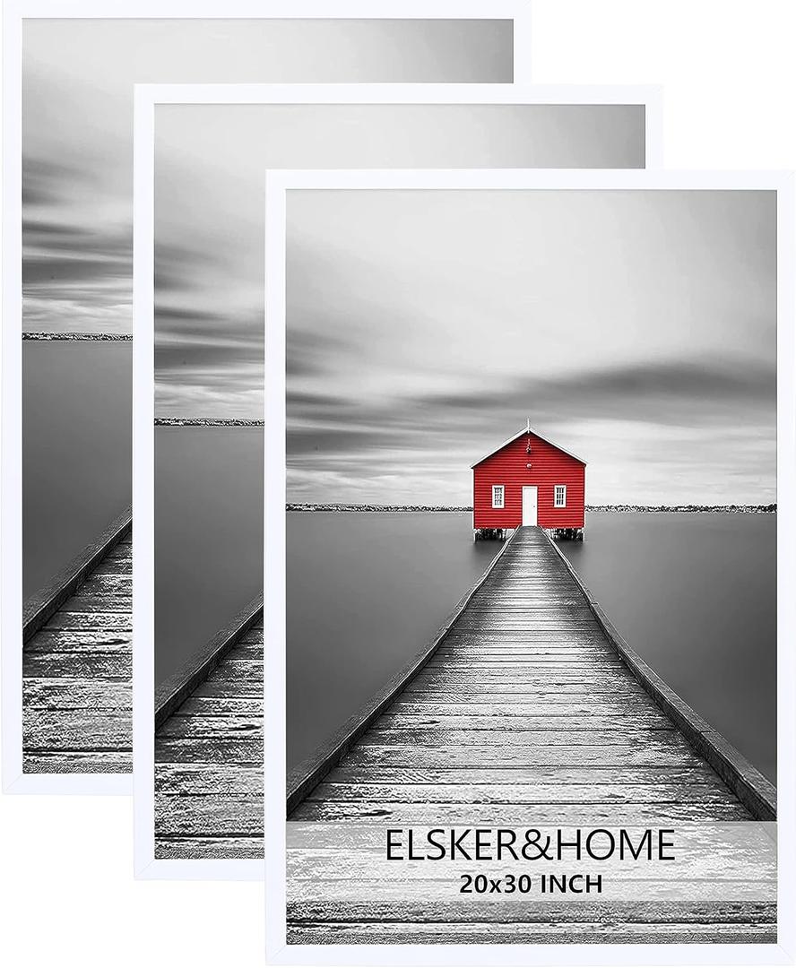 ELSKER&HOME 20x30 Frame 3 Pack, White 20x30 Poster/Picture Frame for Horizontal or Vertical Wall Mounting, Sturdy and Scratch-proof