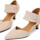 Womens Low Kitten Heels Closed Pointed Toe Slip on Pumps Ankle Strap Heels Sexy Elegant Bridal Party Dressy Shoes 7.5
